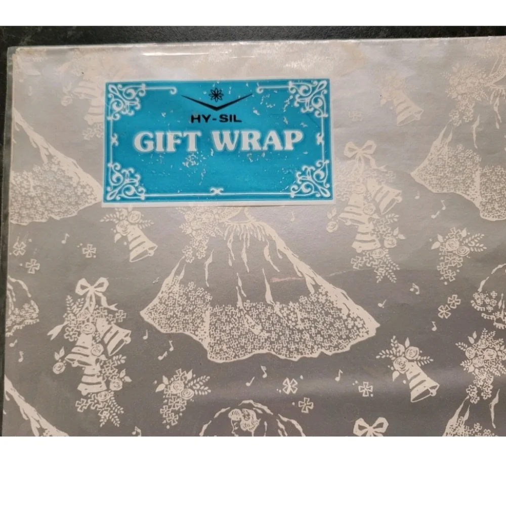 NEW Vintage Wedding Bridal Shower Gift Wrapping Paper Art Deco MCM USA Silver